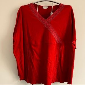 Women’s red blouse w lace trim - plus size 5x